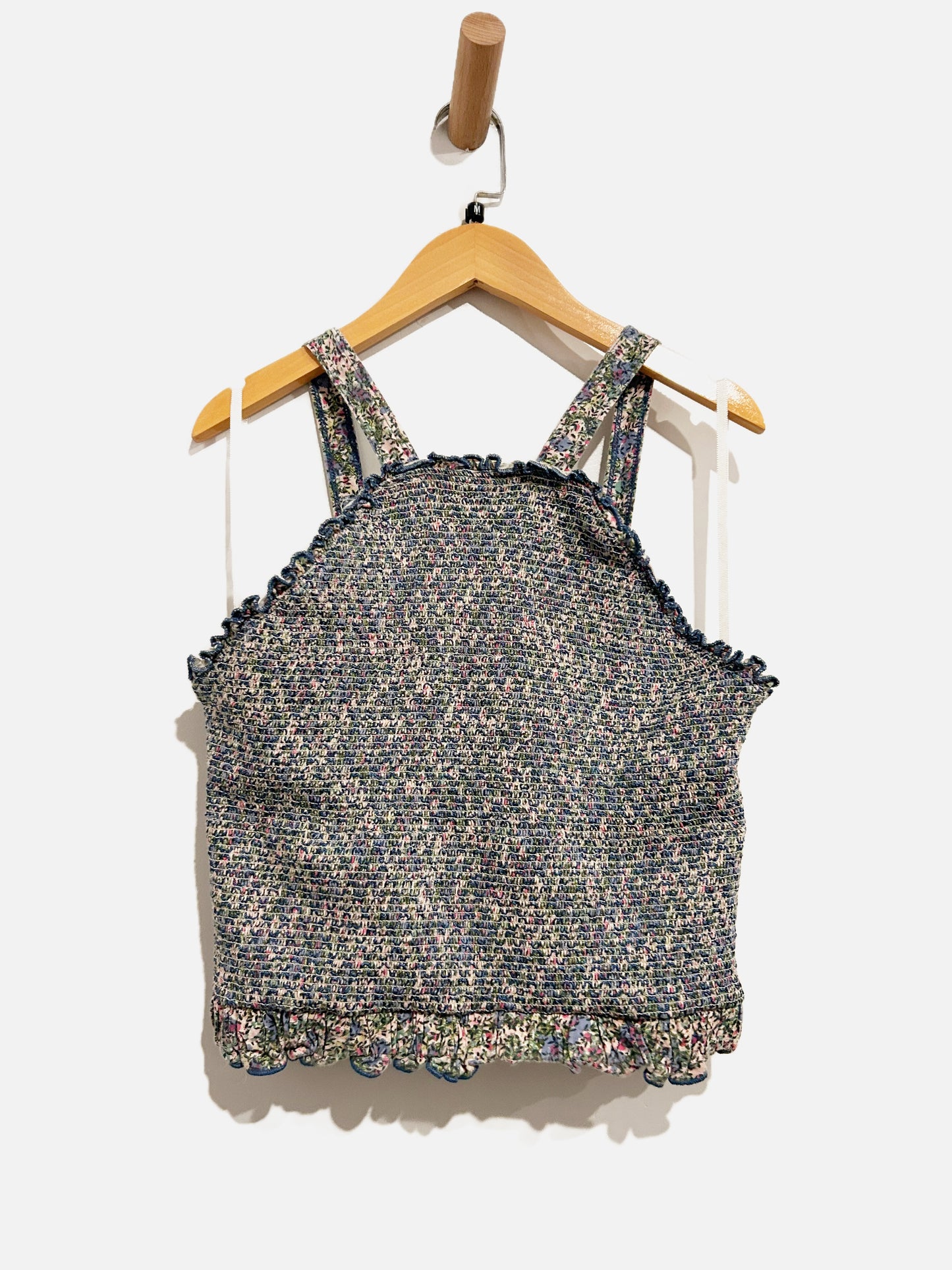 Anthropologie Blue Floral Smocked Tank Top - Medium