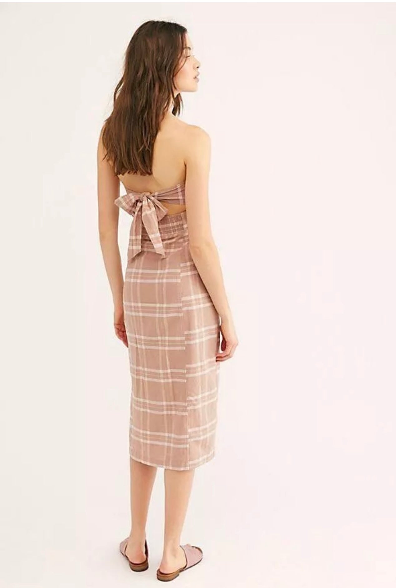 Free People Brown and White Plaid Sleeveless Midi Dress - Small