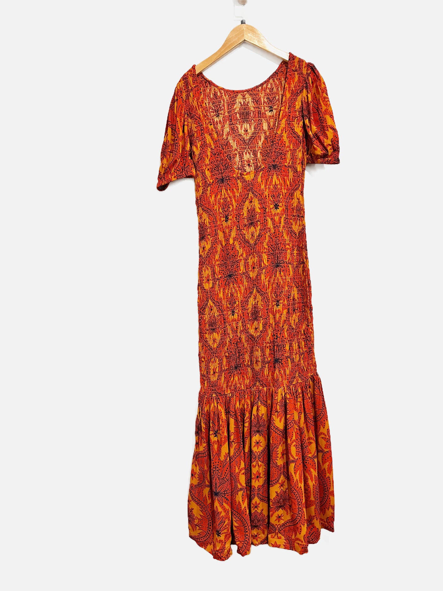 Rue Stiic Red/Orange Smocked maxi Dress - Small
