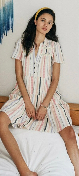 Anthropologie Cream/Pink Stripe Mini Dress - Small
