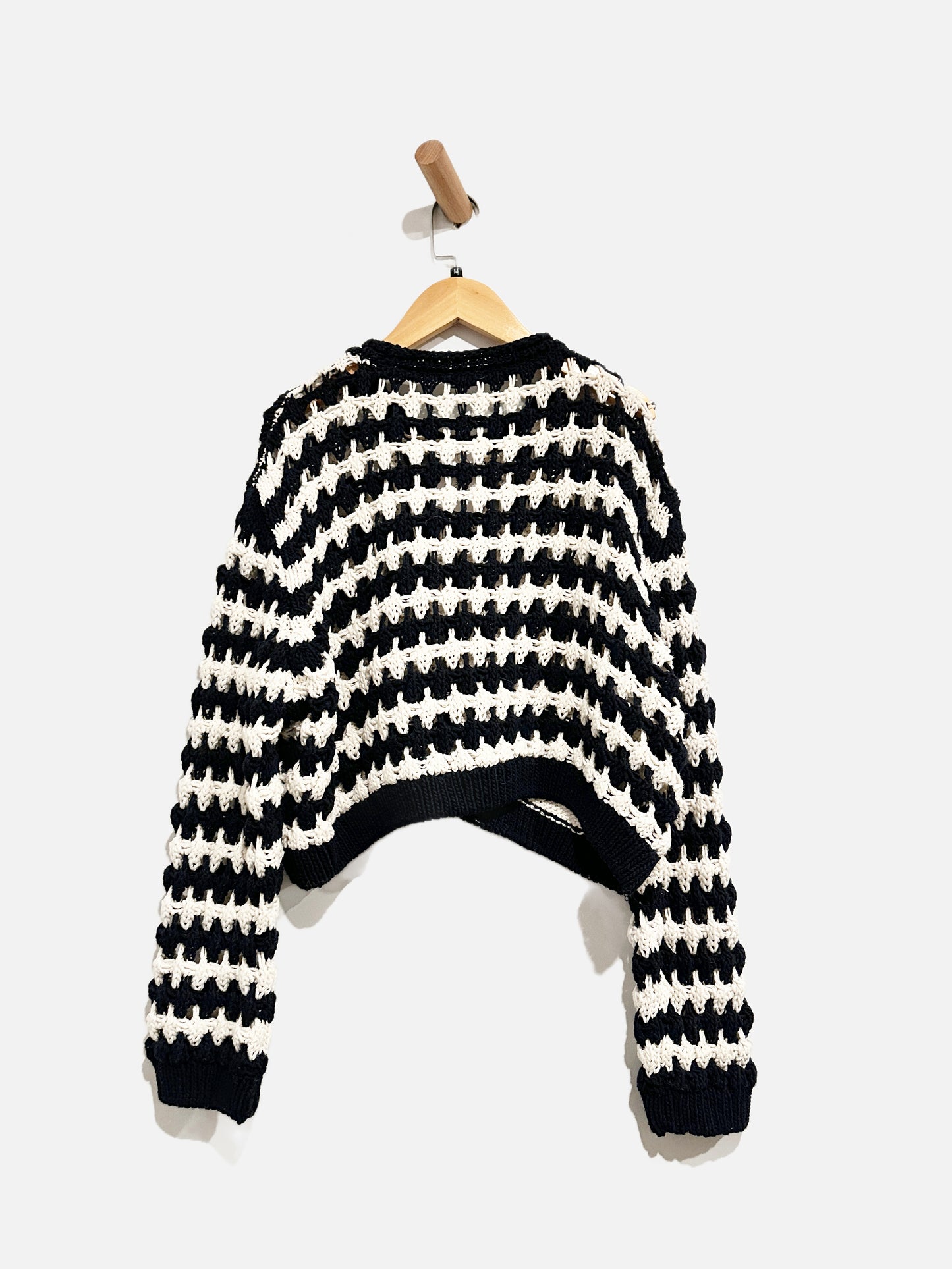 Zara Black and White Open Knit Cropped Sweater - Medium