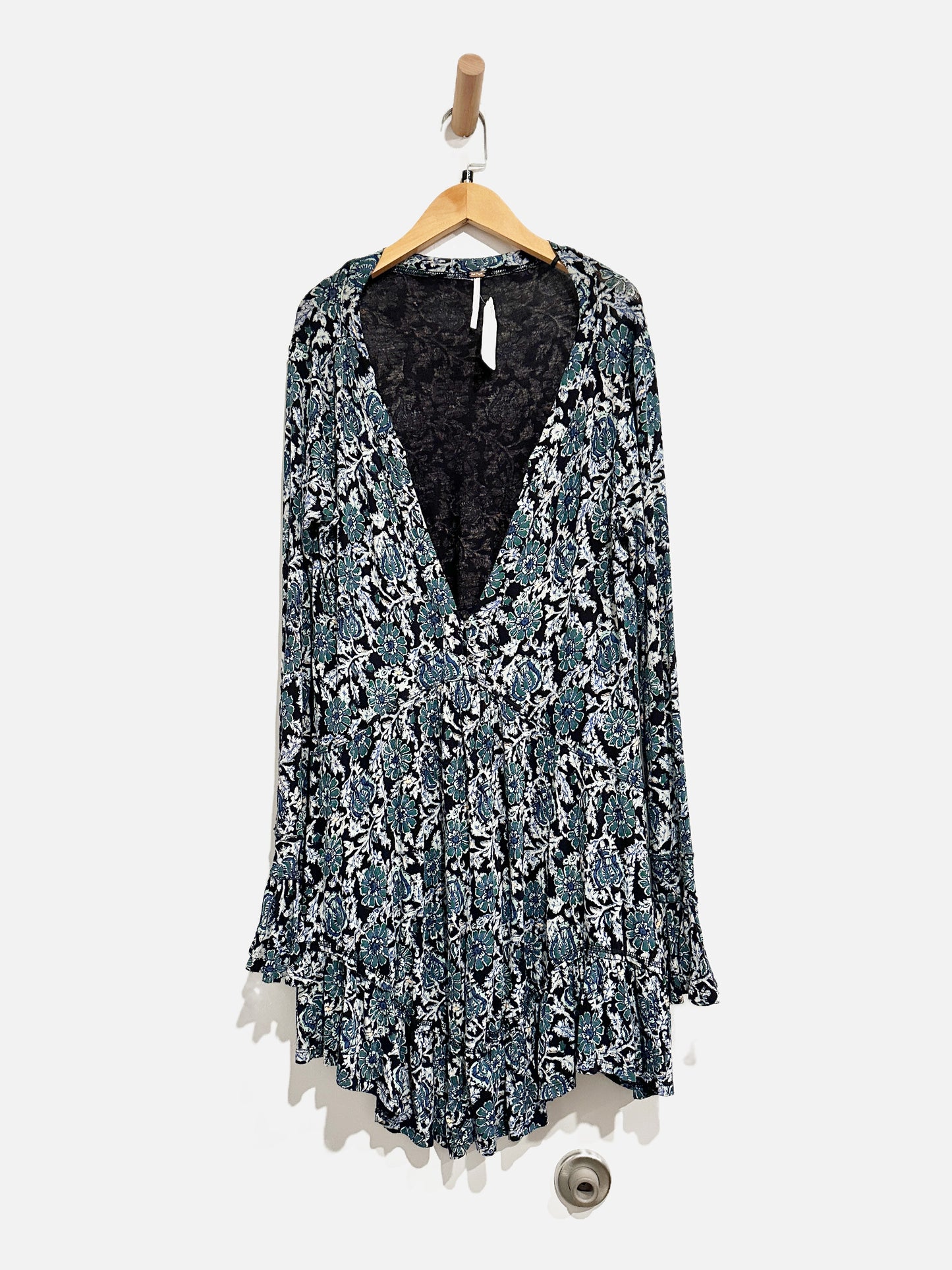 Free People Black and Green Floral Mini Dress - Small