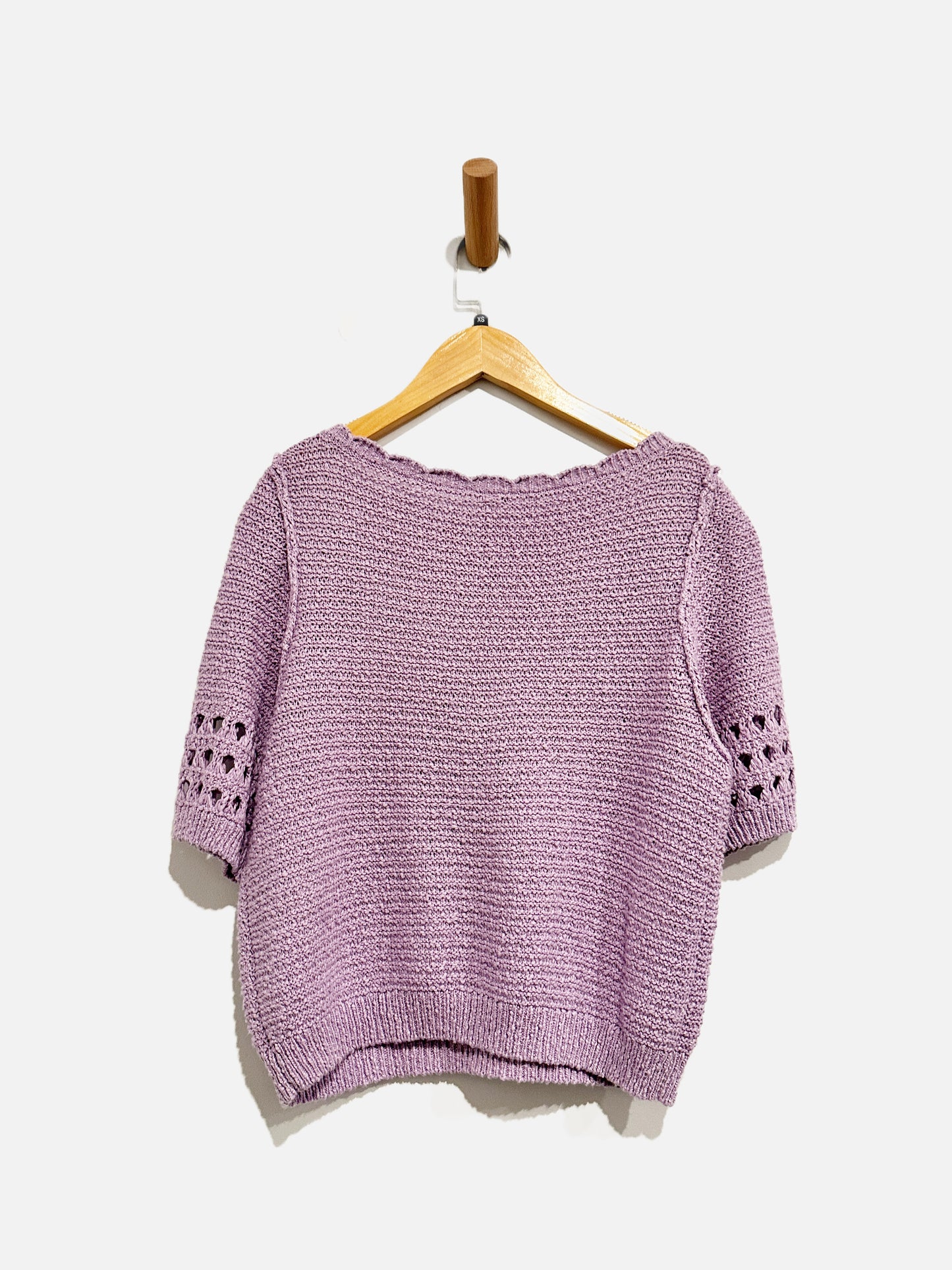 Free People Bree Purple Scallop SS Sweater - XS