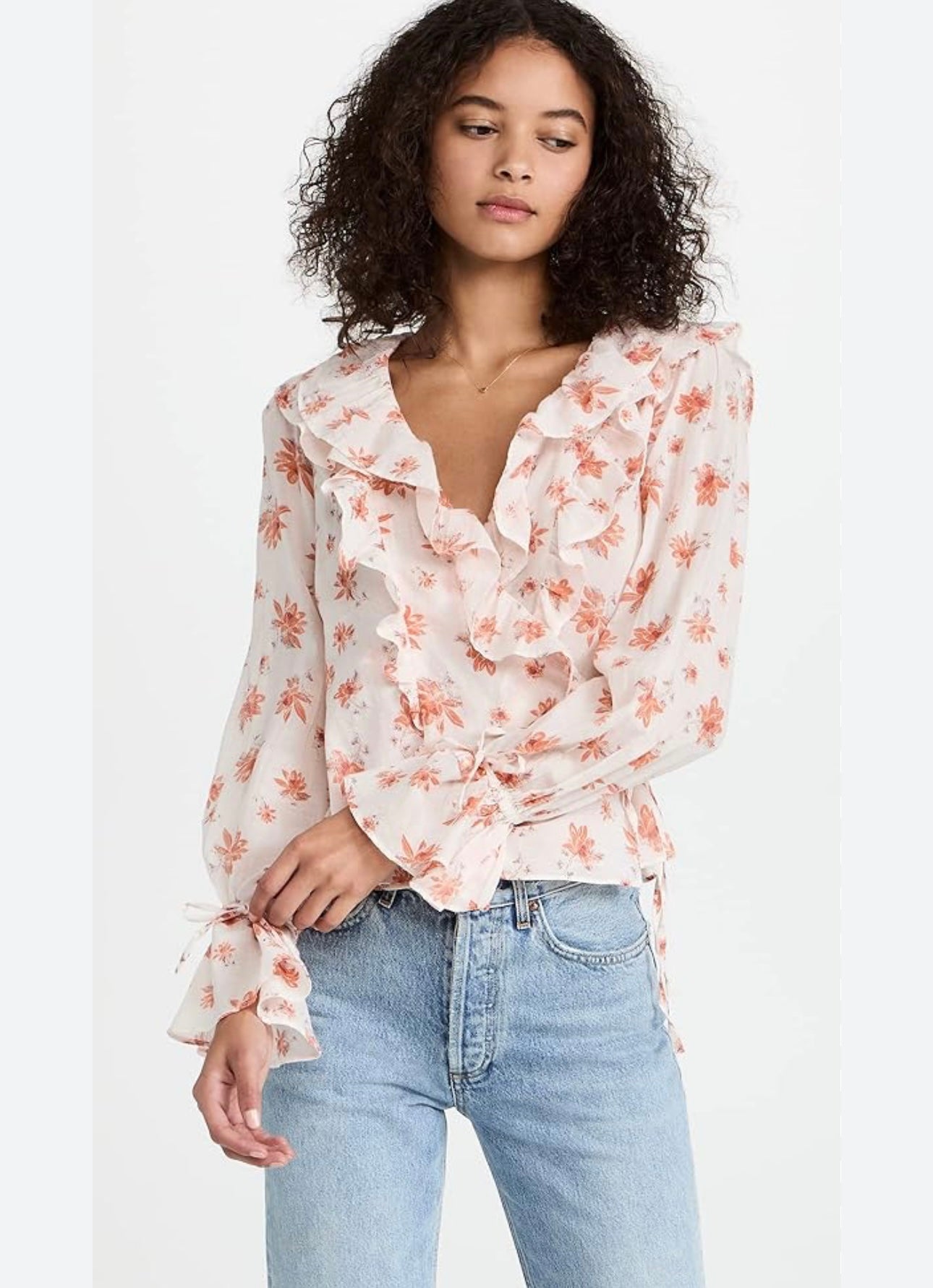 Free People Amanda Ruffle Floral Wrap Top - Small