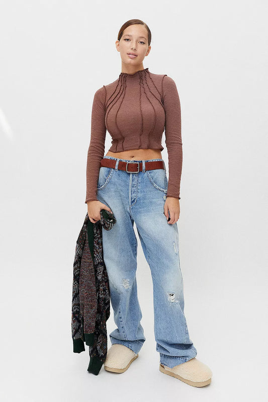 UO BDG Brown Mock Neck LS - XS