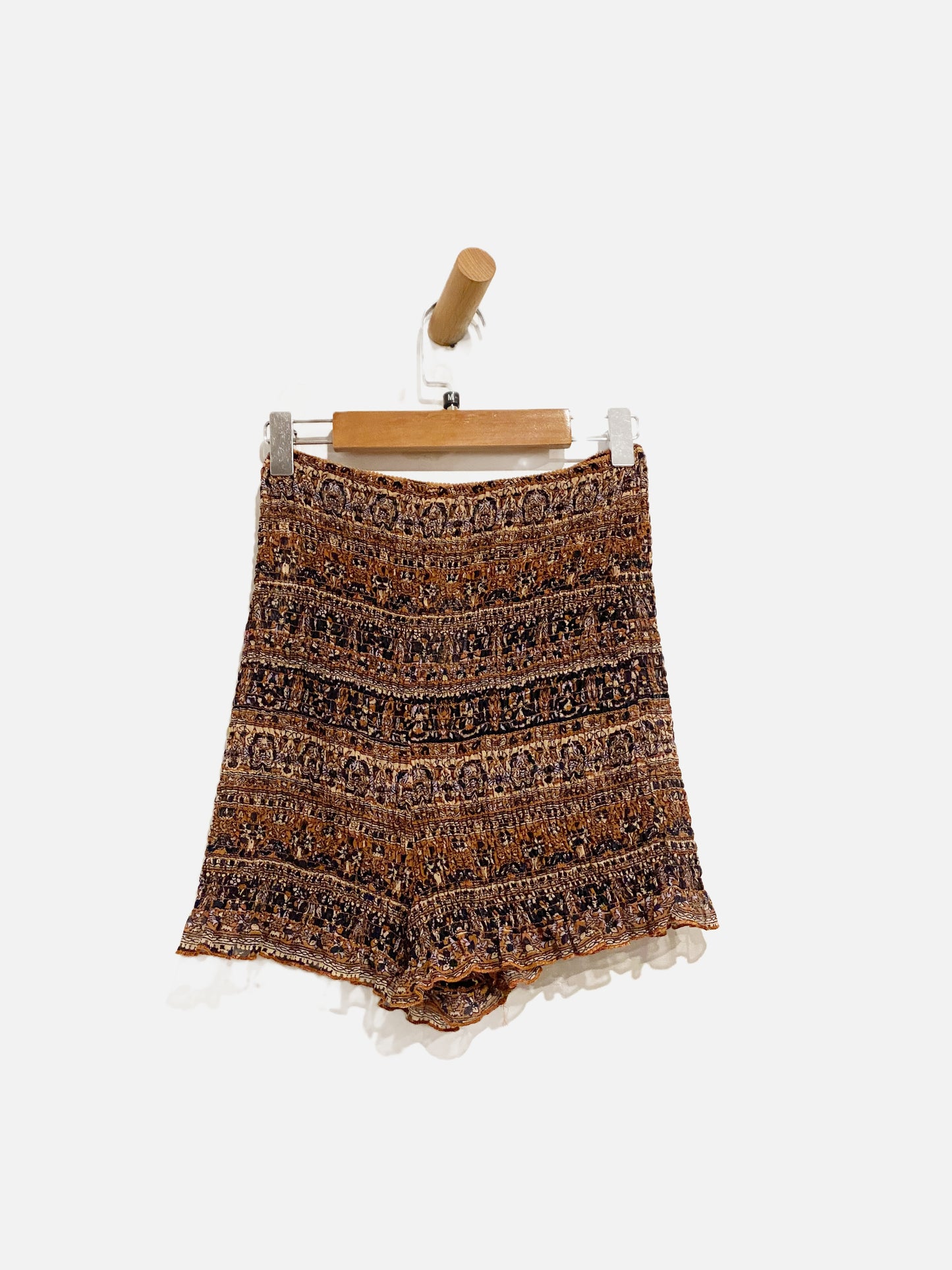 $$ Free People Brown/Navy Smocked Shorts - Medium
