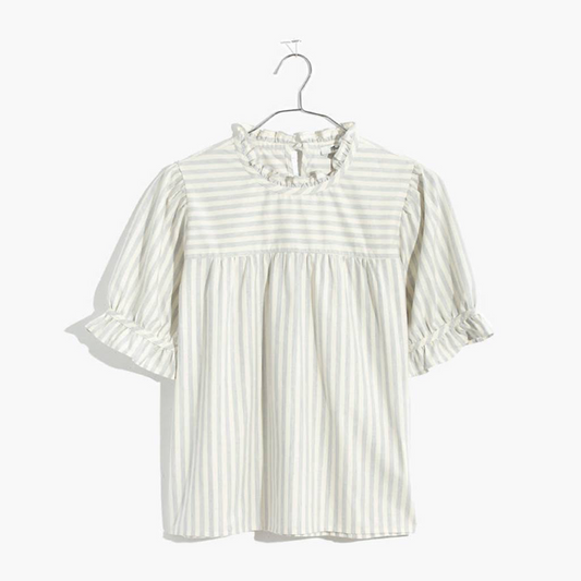 Madewell Blue and White Ruffle Blouse - Small