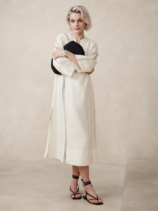 Banana Republic Linen Stripped Dress-XXS