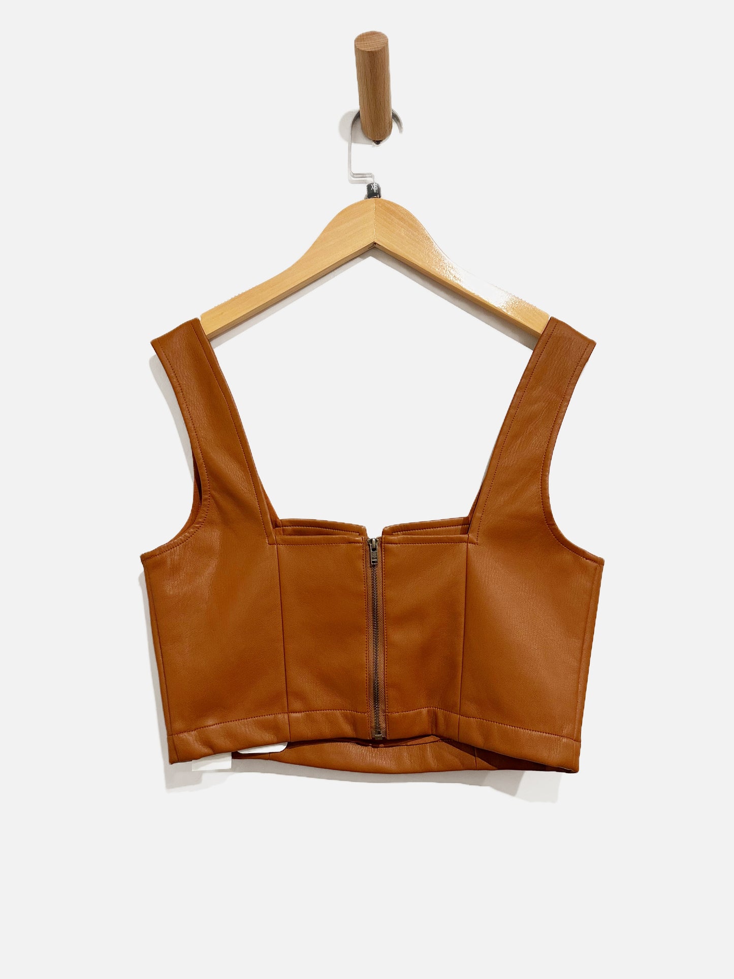 Anthropologie Maeve Tan Faux Leather Notch Crop Top - 2