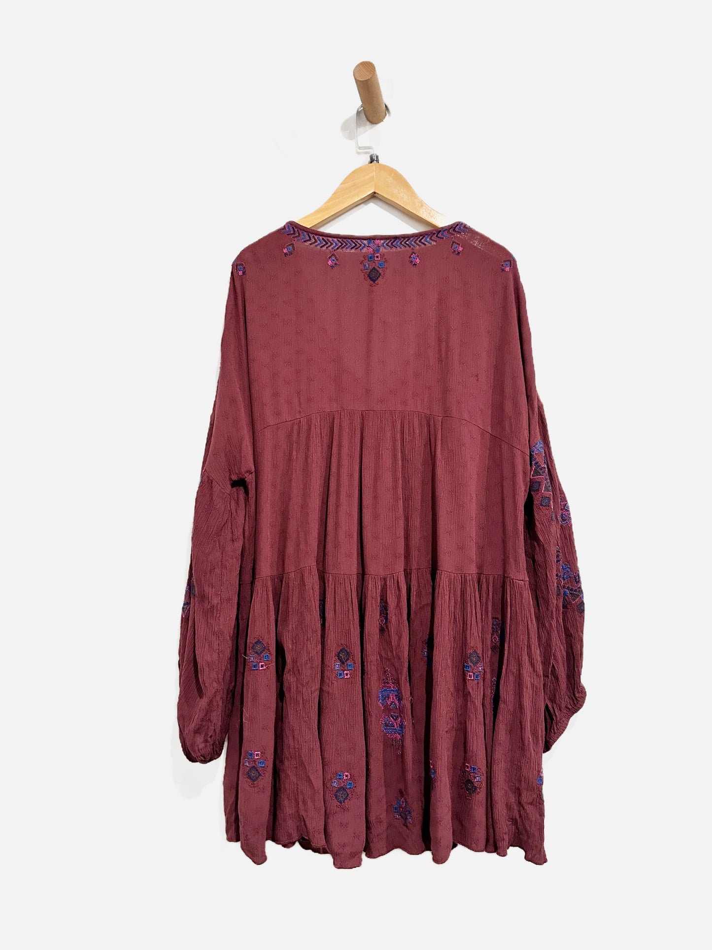Free People Ariana Burgundy Embroidered Dress - Medium