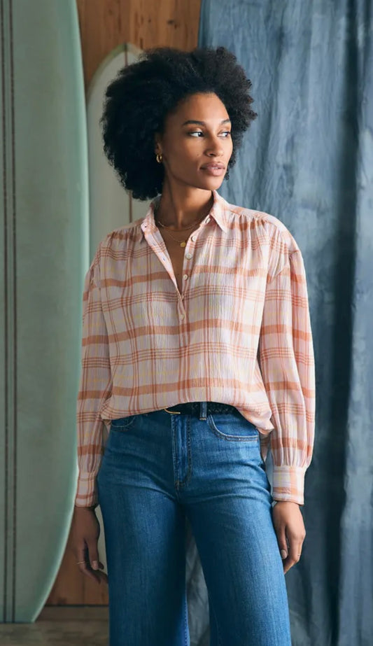 Faherty NWT Olli Top in Pink Plaid - Small
