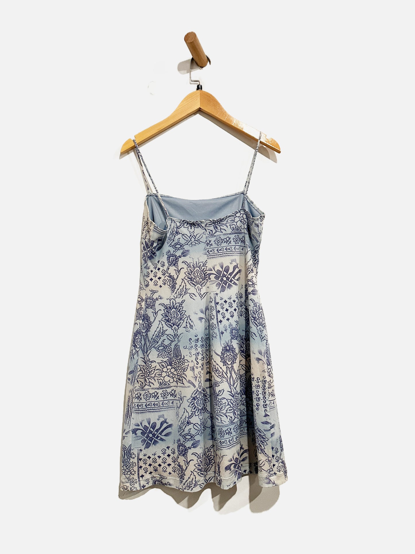 Vintage Y2K XOXO Spagetti Strap Mini Dress White & Blue Floral - Small