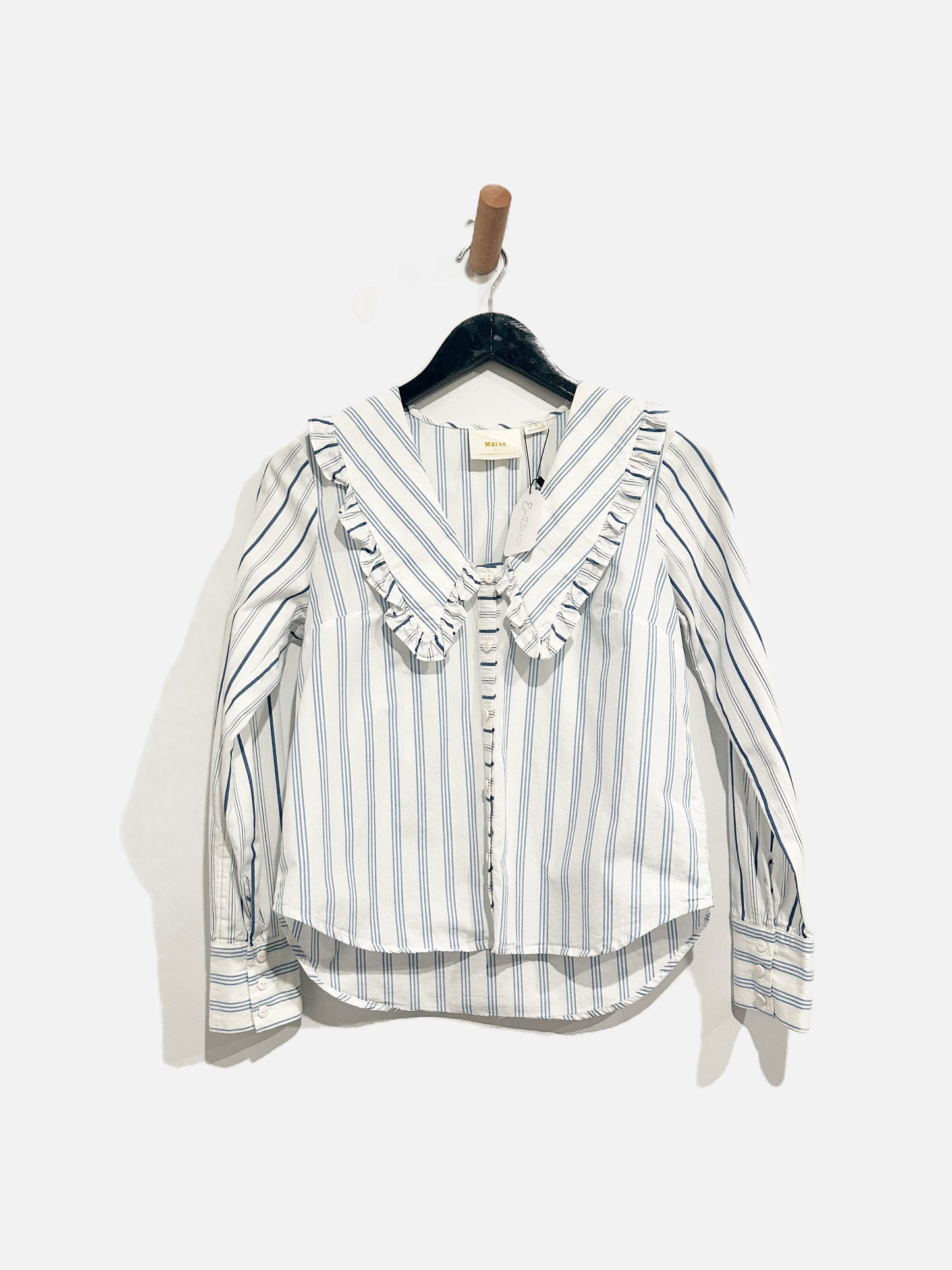 Anthropologie Maeve Blue & White Collar Blouse - 0