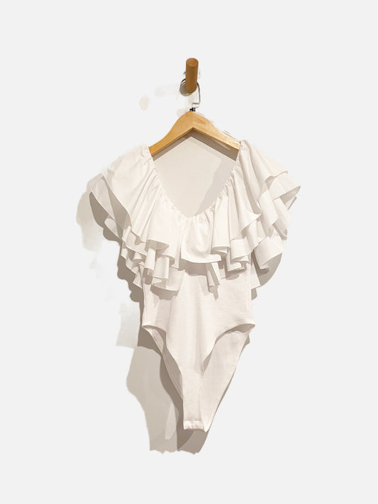 Zara White Ruffle Bodysuit - Medium