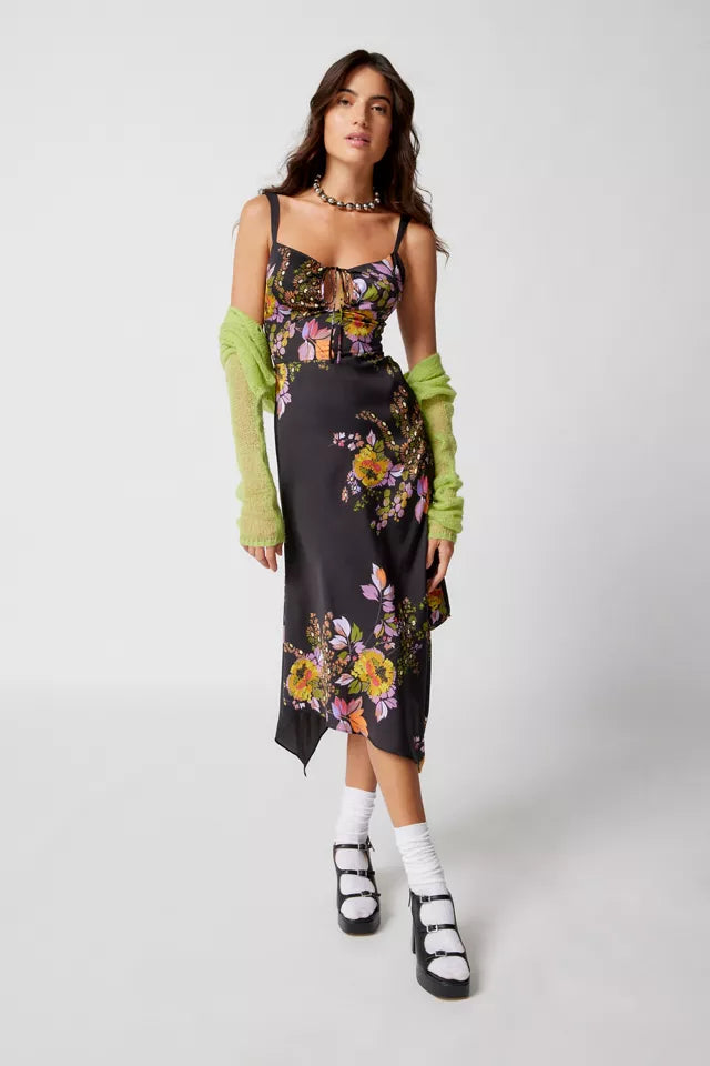 Urban Outfitters Black Floral Keyhole Dress - Small