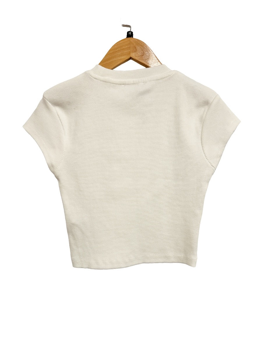 Zara NWT White Rhinestone Ribbed Crop Top - Medium