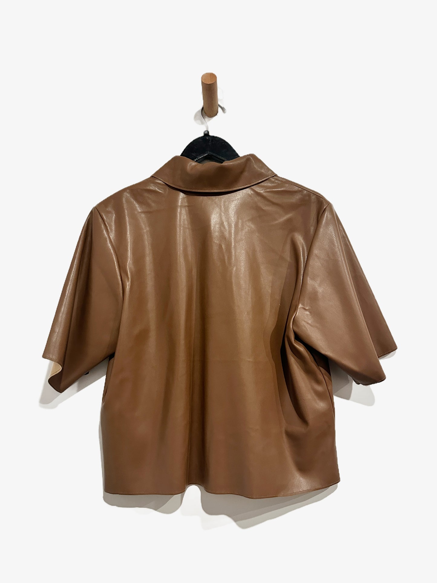 TopShop Brown Faux Leather Button Down - 8