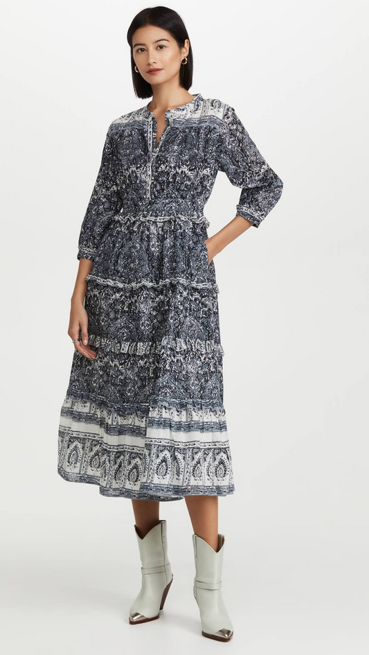 Cleobella Dalia Black and White Paisley Print Midi Dress - XS