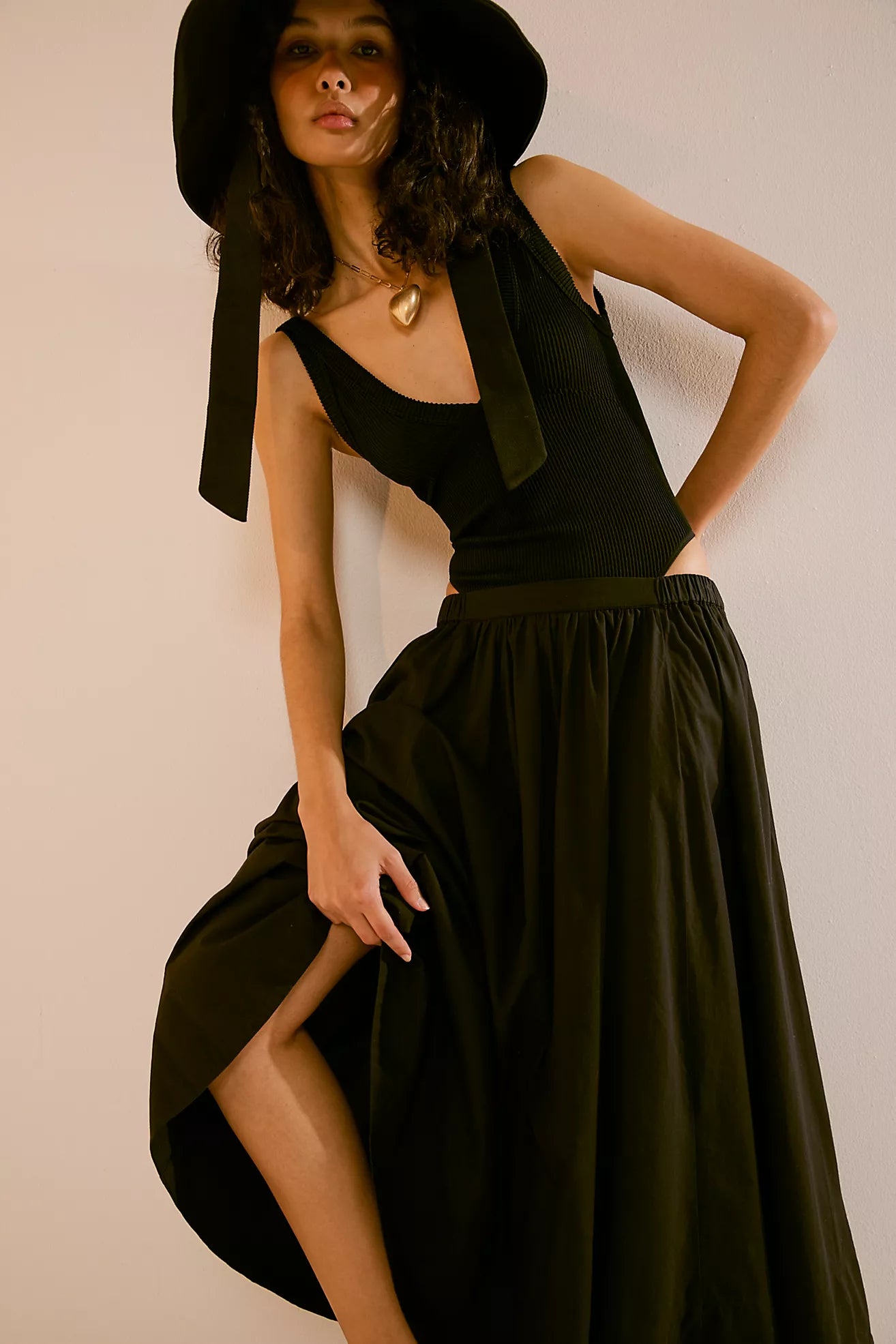 Free People Lowen Black Midi Skirt - Large