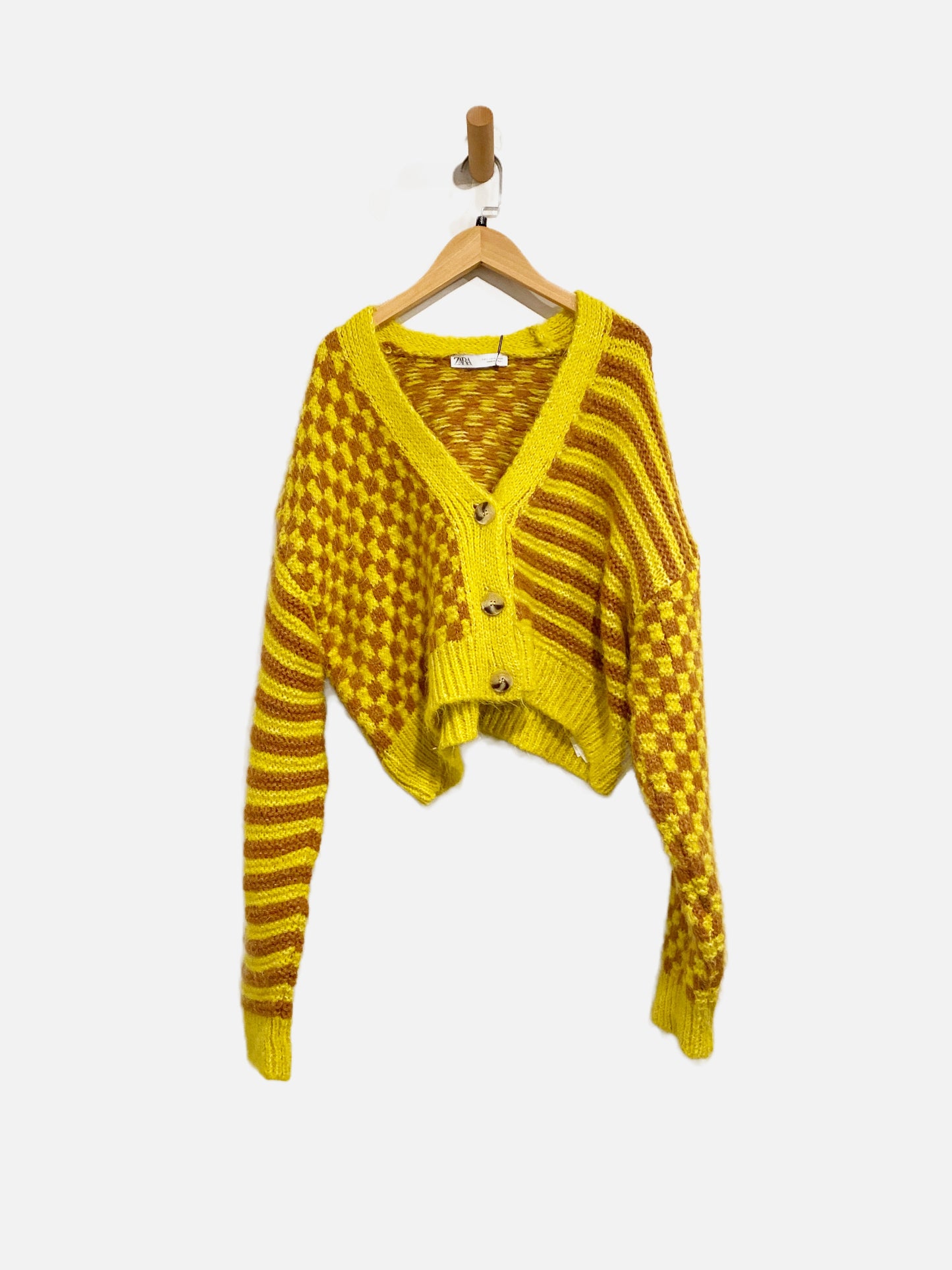 Zara Yellow and Brown Check Sweater- Small