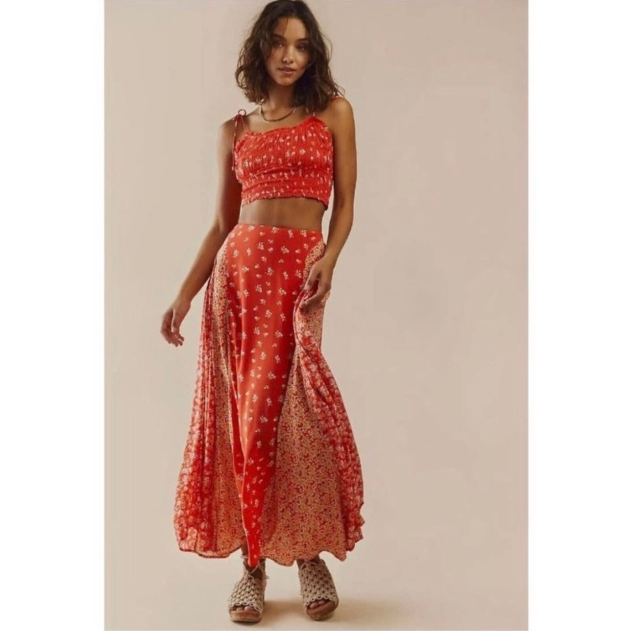 Free People Red Floral Maxi Skirt - XS