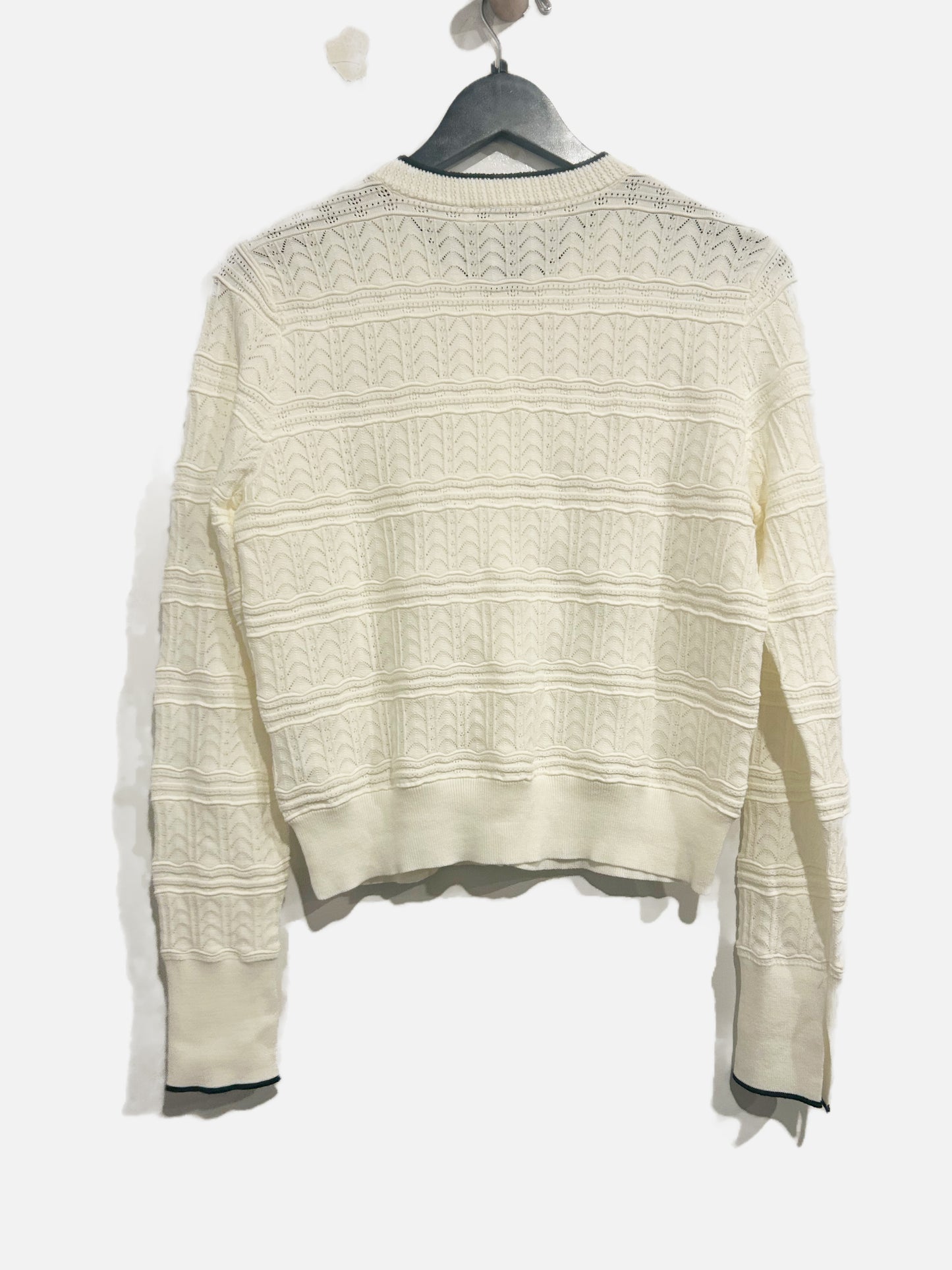 Madewell Pointelle-Stitch Cardigan in Ivory and Black Combo - Large