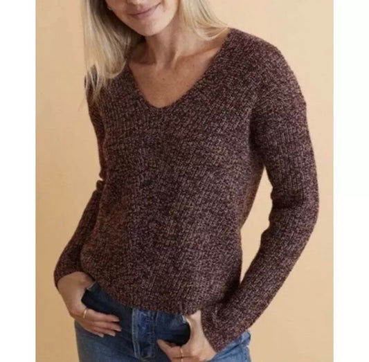 Marine Layer Maroon Marled V-Neck Sweater - Large