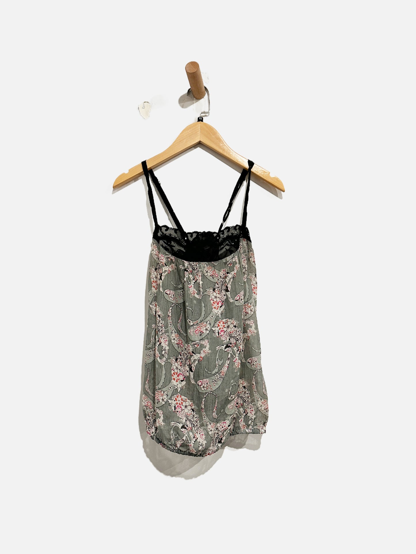 Free People Y2K Paisley Black Lace Trim Tank - XS