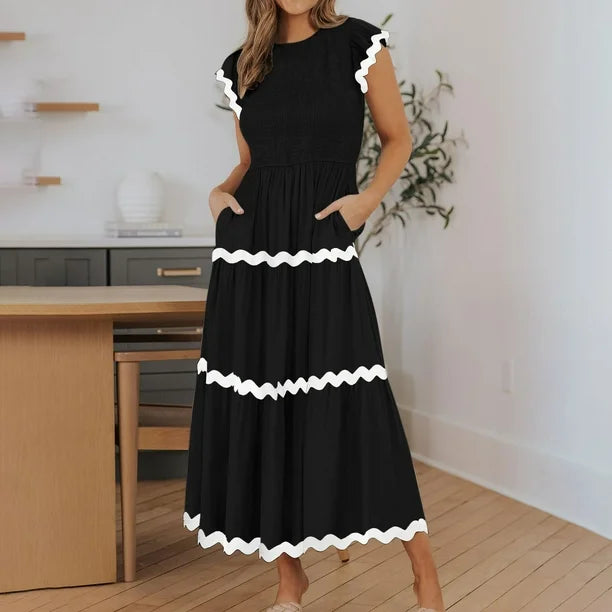 Zessica Black and White Scallop Midi Dress - Large