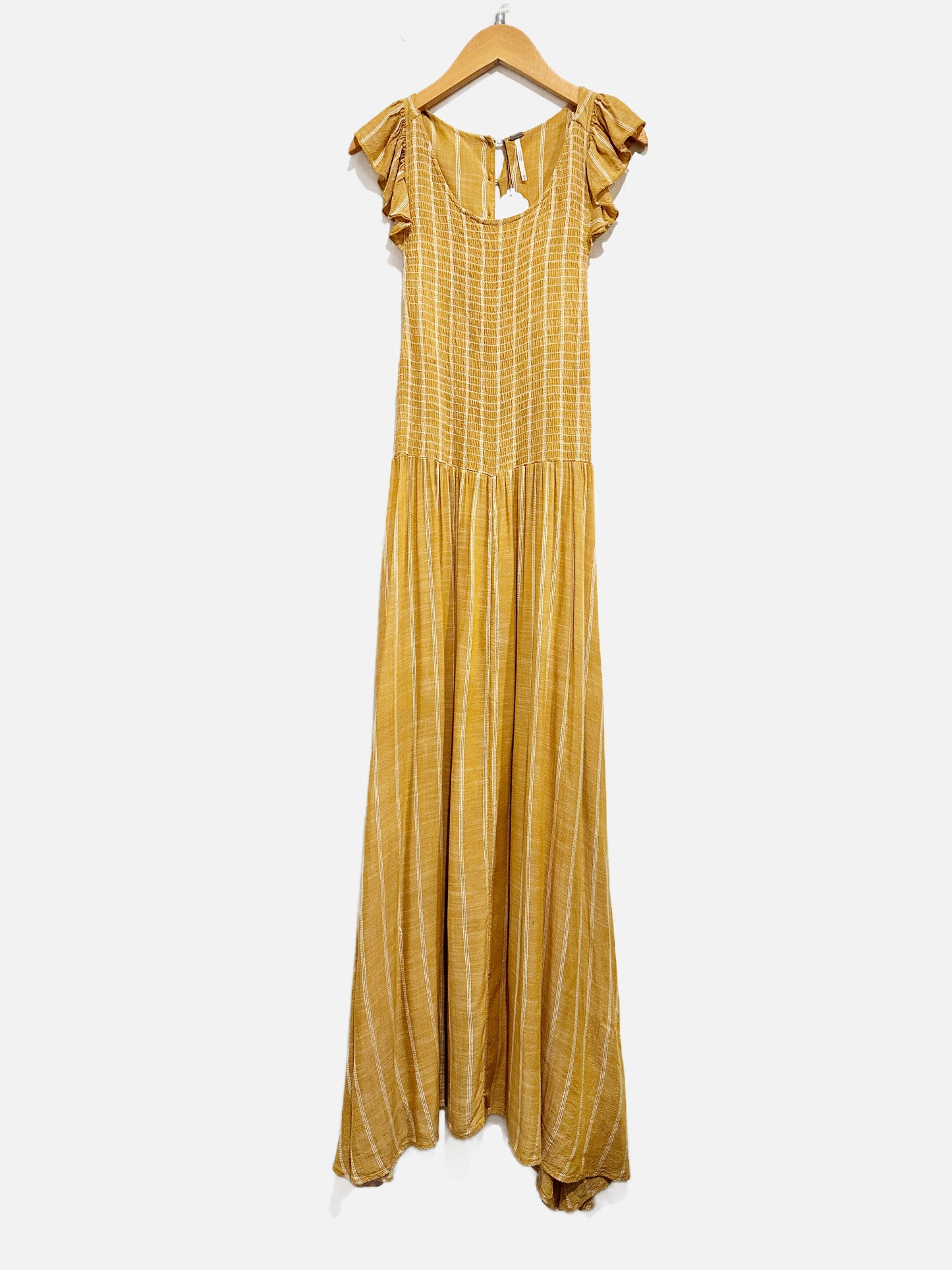 Free People Chambray Butterflies Yellow Striped Midi Dress - Medium