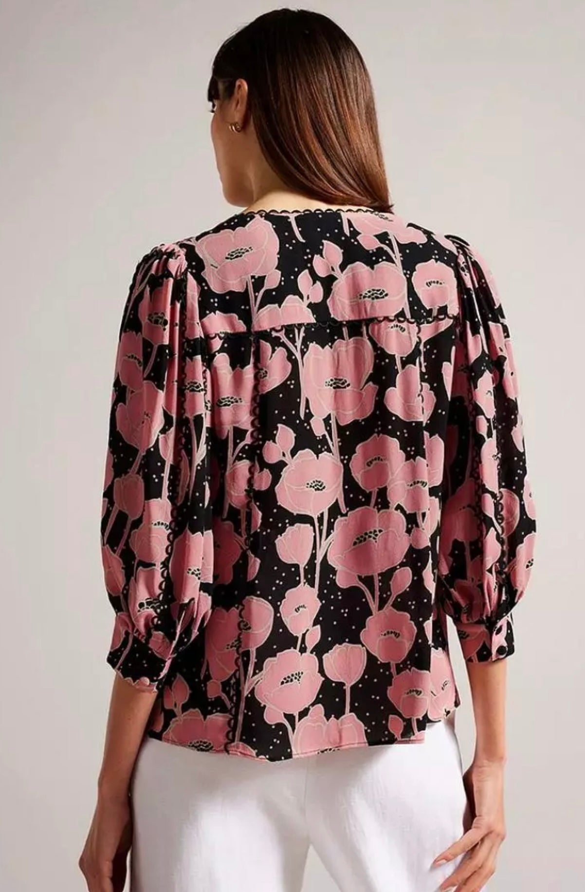 Ted Baker Stephii Black and Pink Floral Blouse - 2/Medium