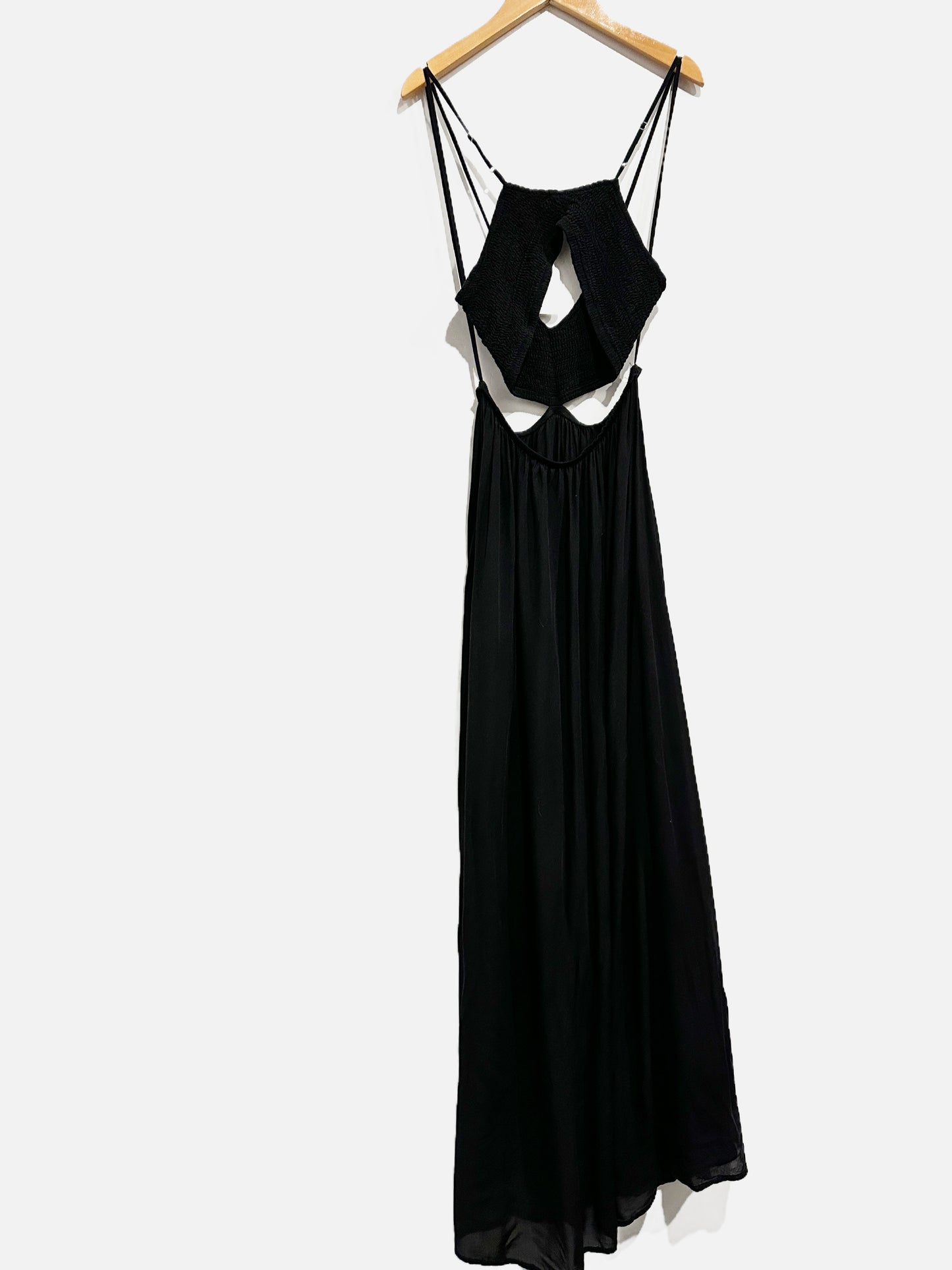 Indah Innocence Black Smocked Cut Out Dress - Medium