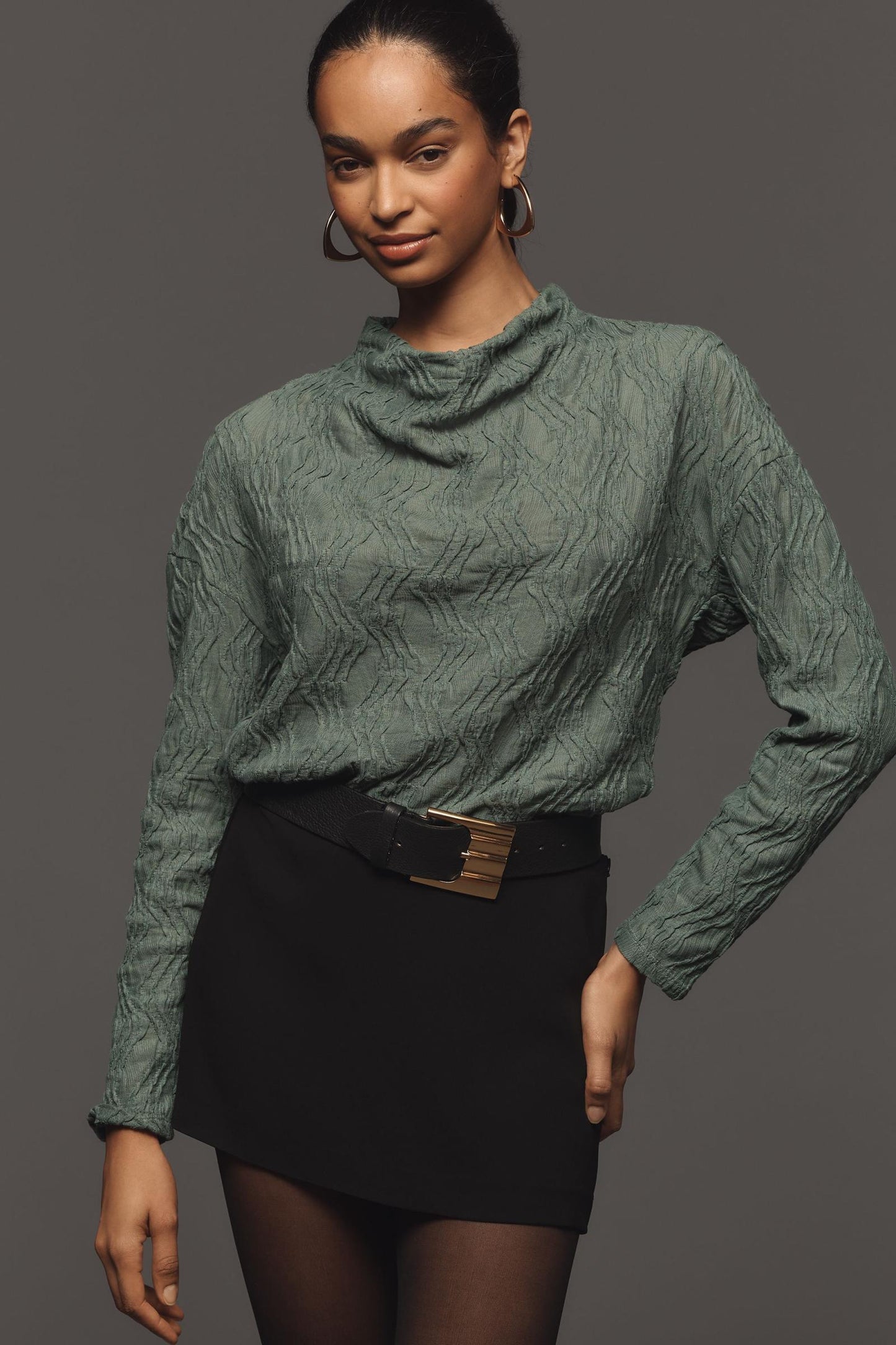 Anthropologie Green Mock Neck LS Top