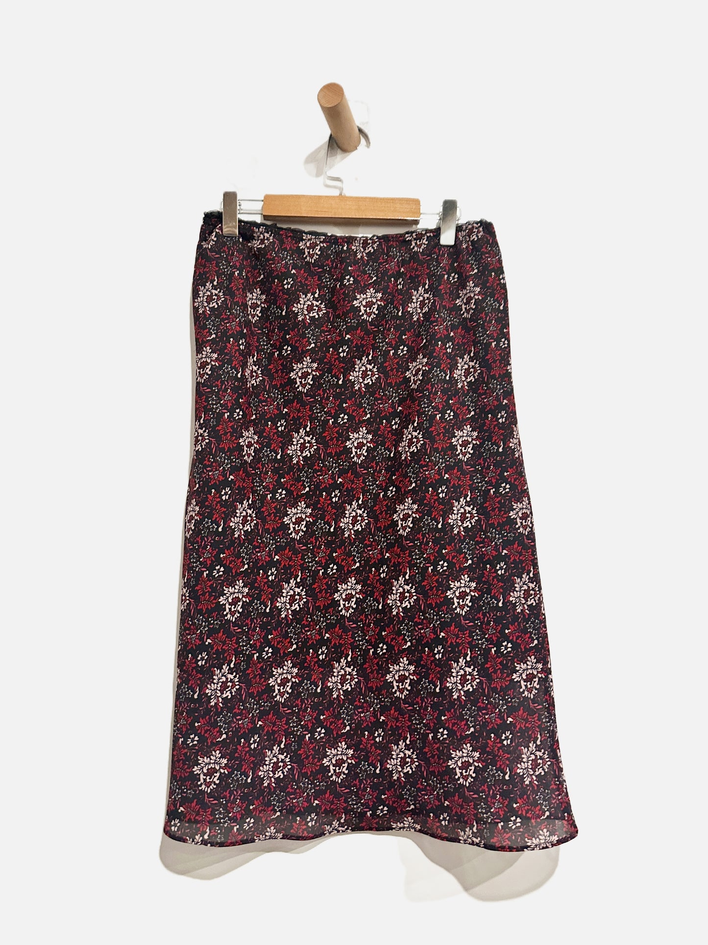 Lavender Black and Red Floral Y2K Midi Skirt - Medium