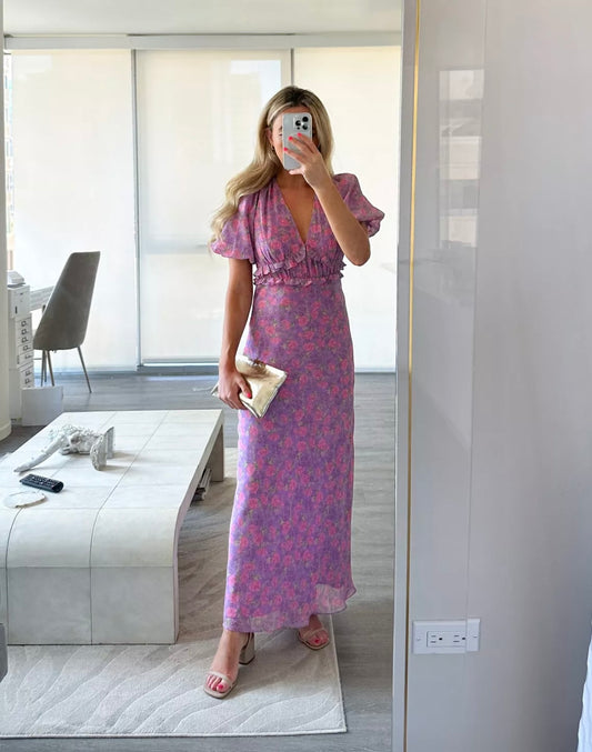 ASTR Purple Floral Maxi Dress - Medium