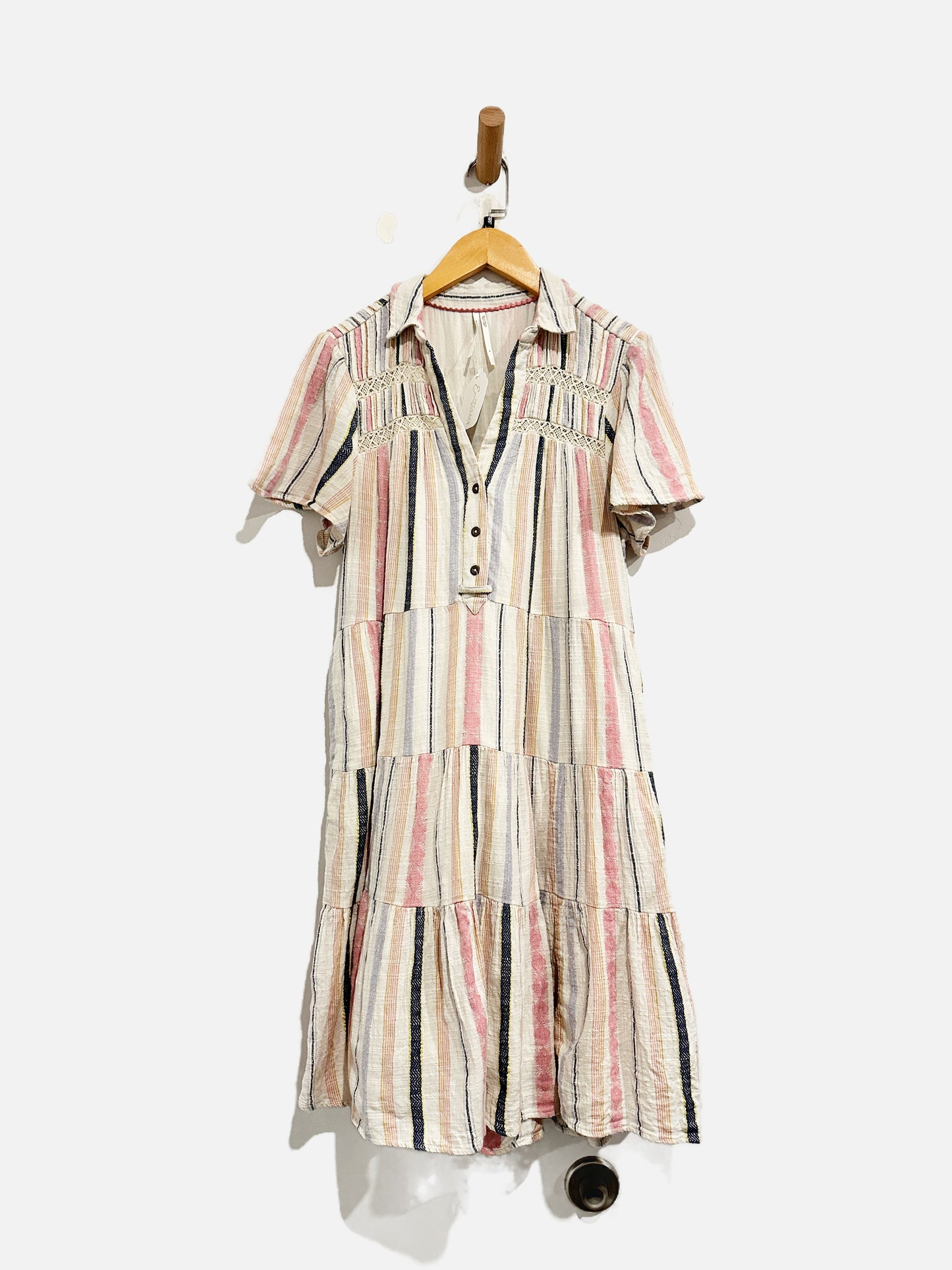 Anthropologie Cream/Pink Stripe Mini Dress - Small