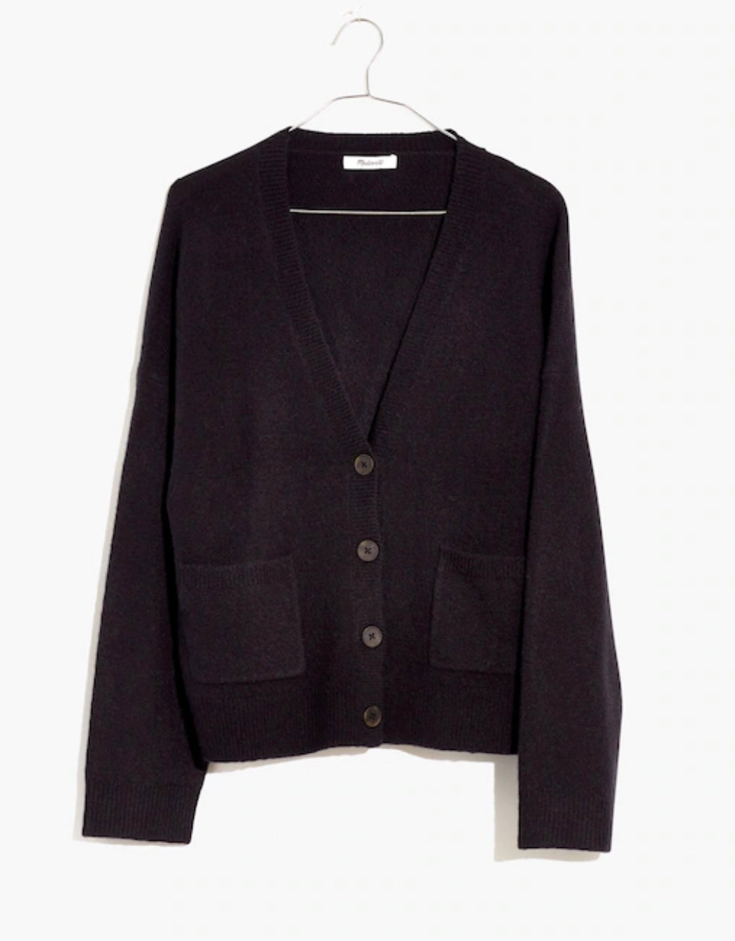 Madewell Short Kent Ex Boyfriend Black Wool Blend Cardigan - Medium