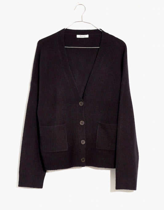 Madewell Short Kent Ex Boyfriend Black Wool Blend Cardigan - Medium