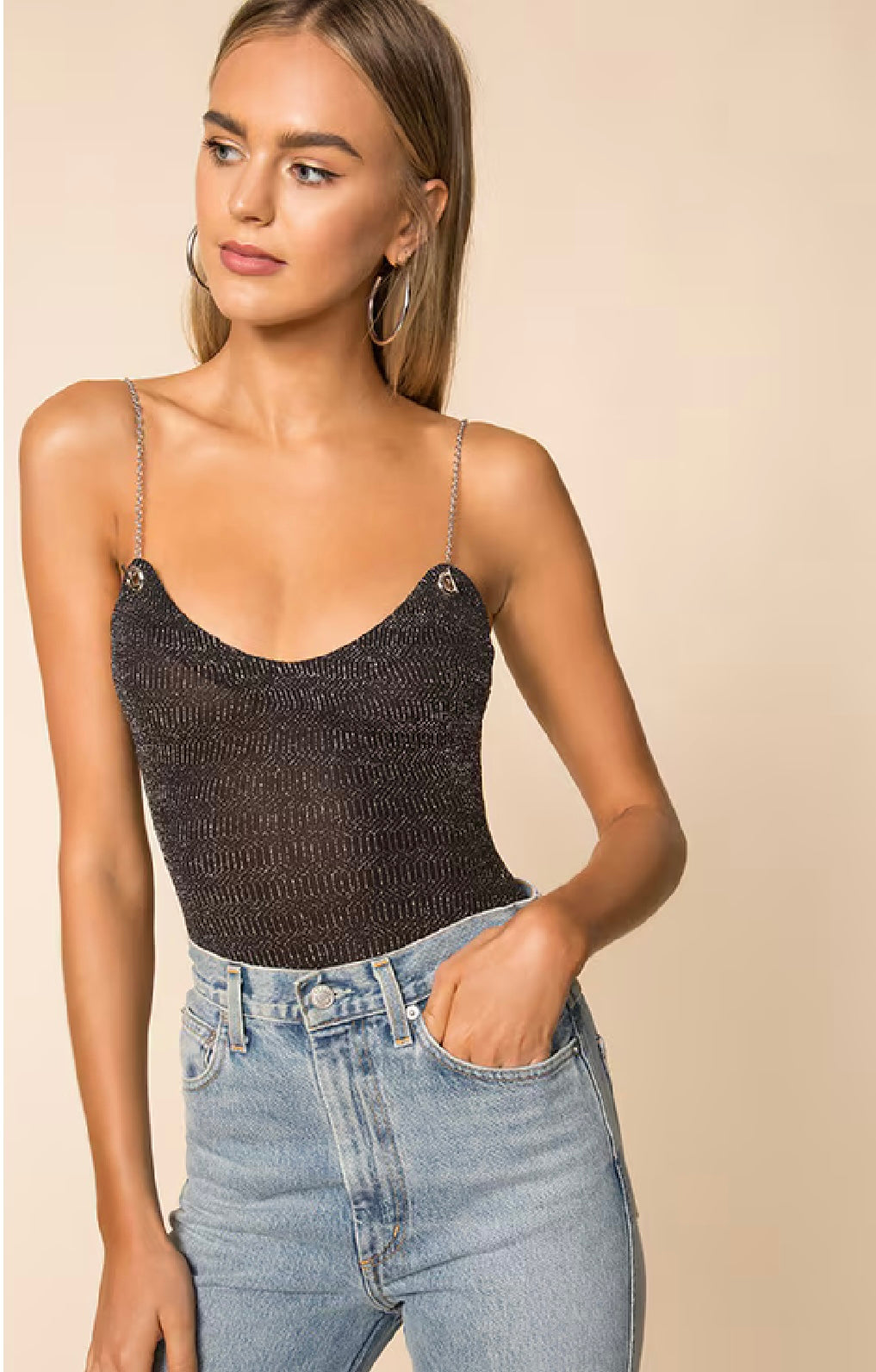 Superdown NWT Black Sparkle Bodysuit - XS