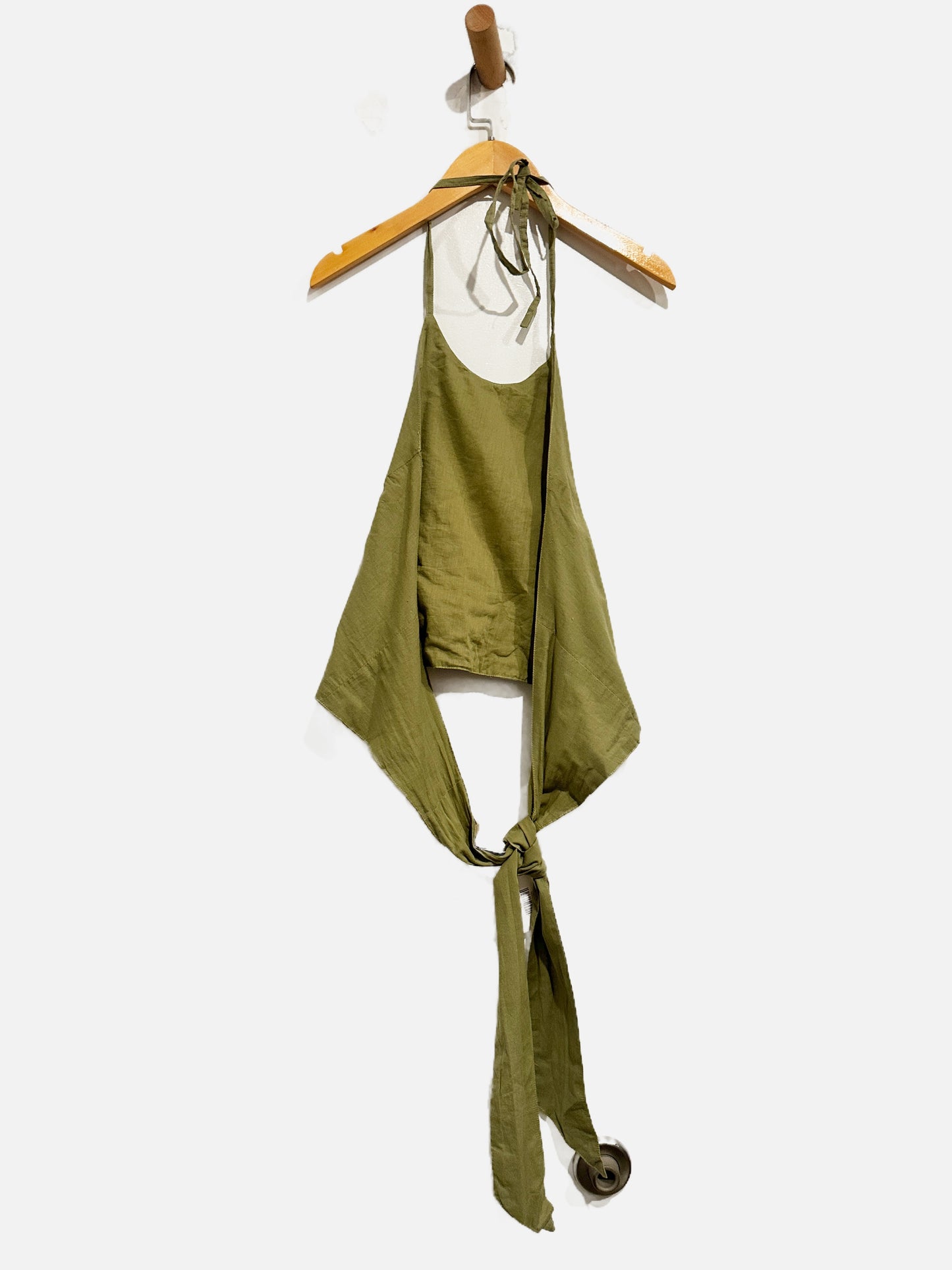 Lakhays Mushroom Embroidery Halter Top in Sage - OS