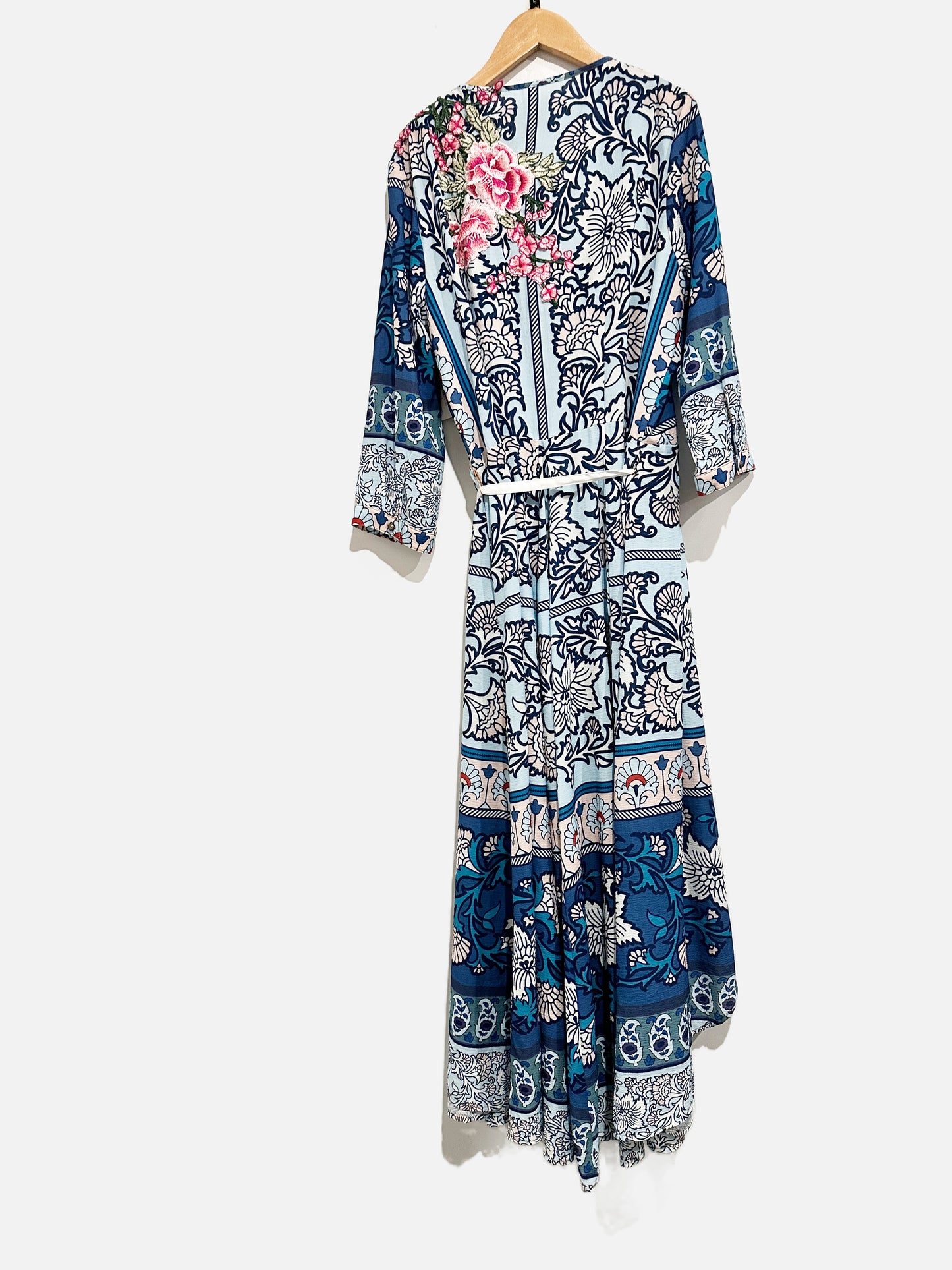 Aratta Silent Journey Blue Floral Wrap Dress - Large