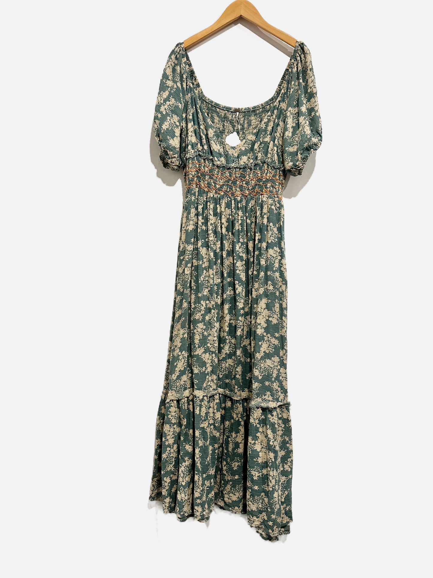 Free People Ellie Floral Print Gauze Maxi Dress in Soft Seafoam- Medium