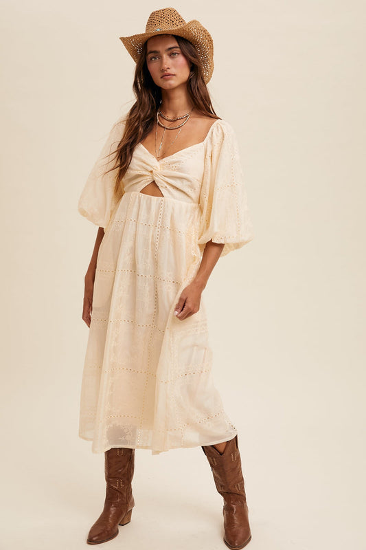Listicle NWT Cream Lace Midi Dress - Large