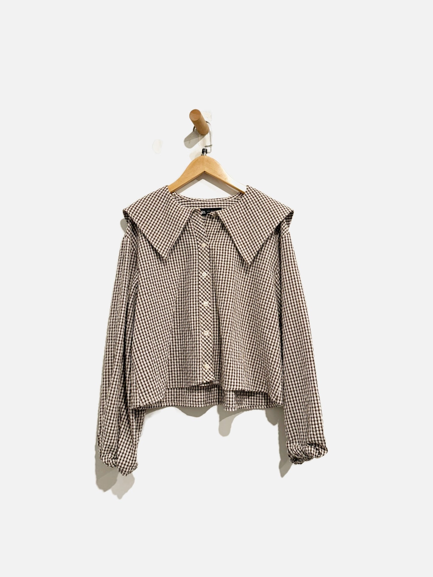 Zara Brown Gingham Blouse - Large