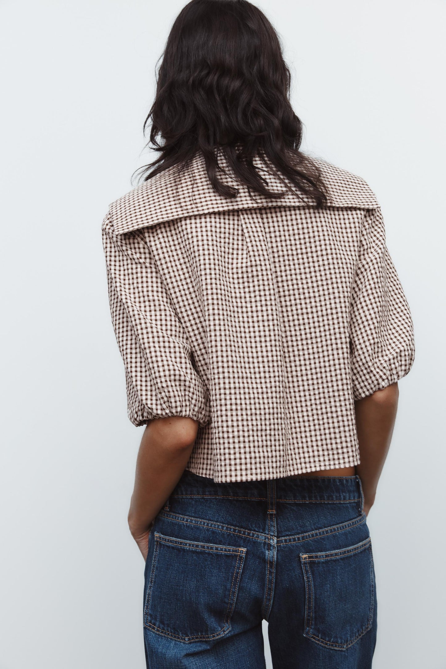 Zara Brown Gingham Blouse - Large