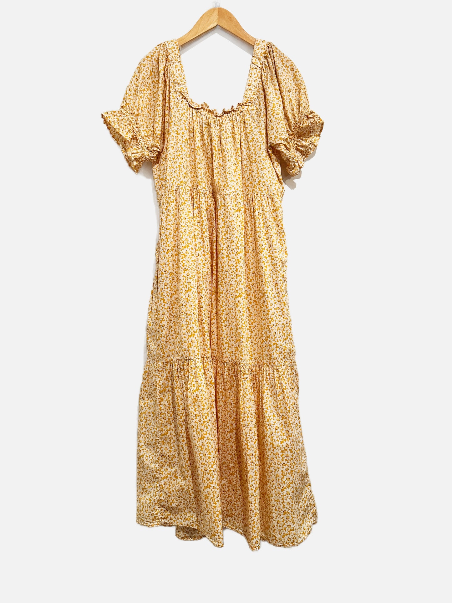 Madewell Square-Neck Tiered Midi Dress in Sunflower Field - XS