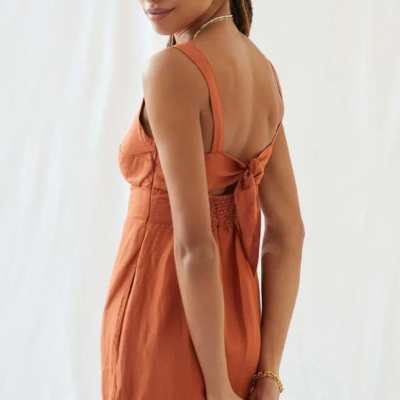 Anthropologie Maeve Orange Linen Button Front Dress - Large