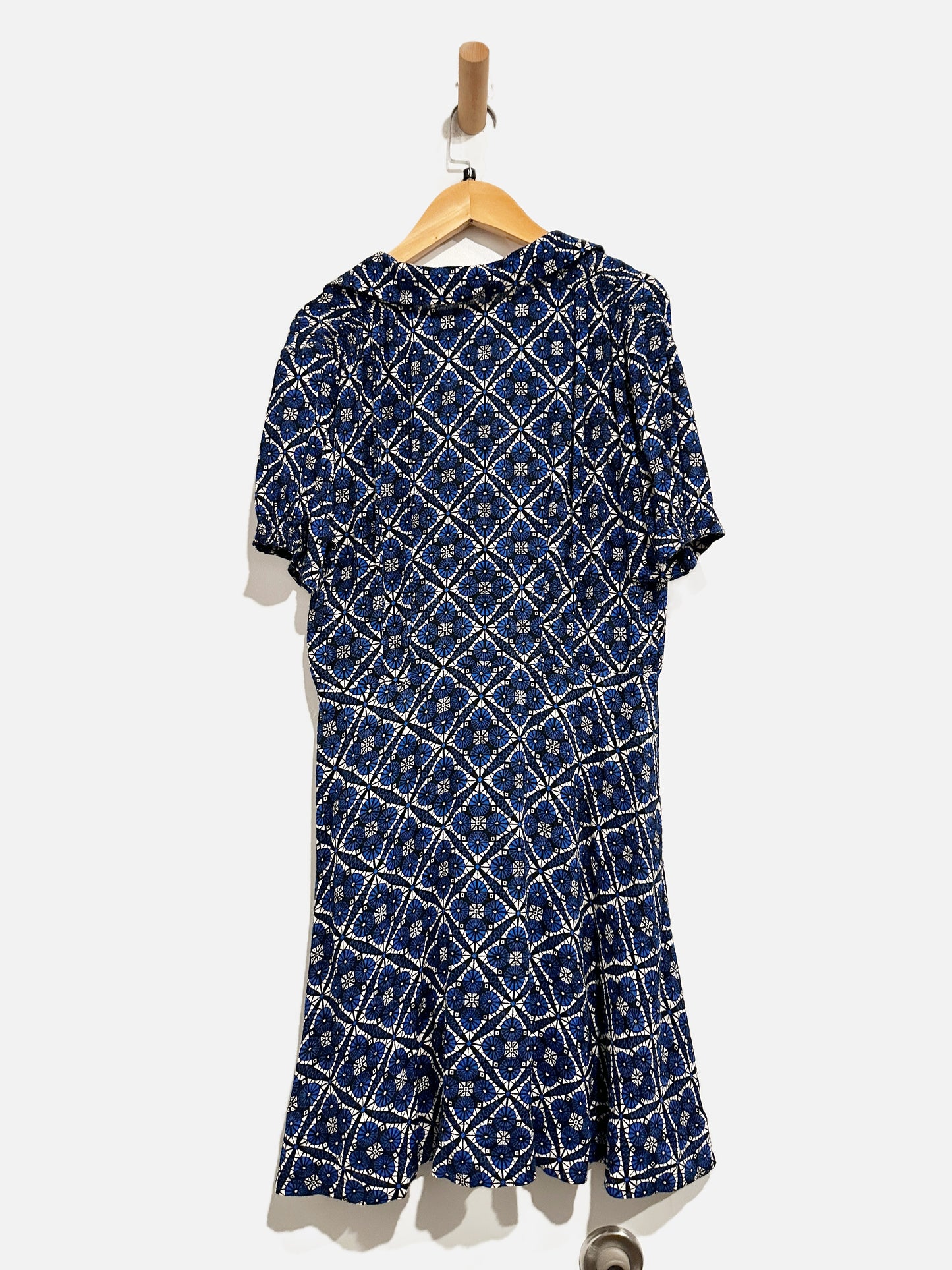 Free People Blue and White Patterned Mini Dress - 8