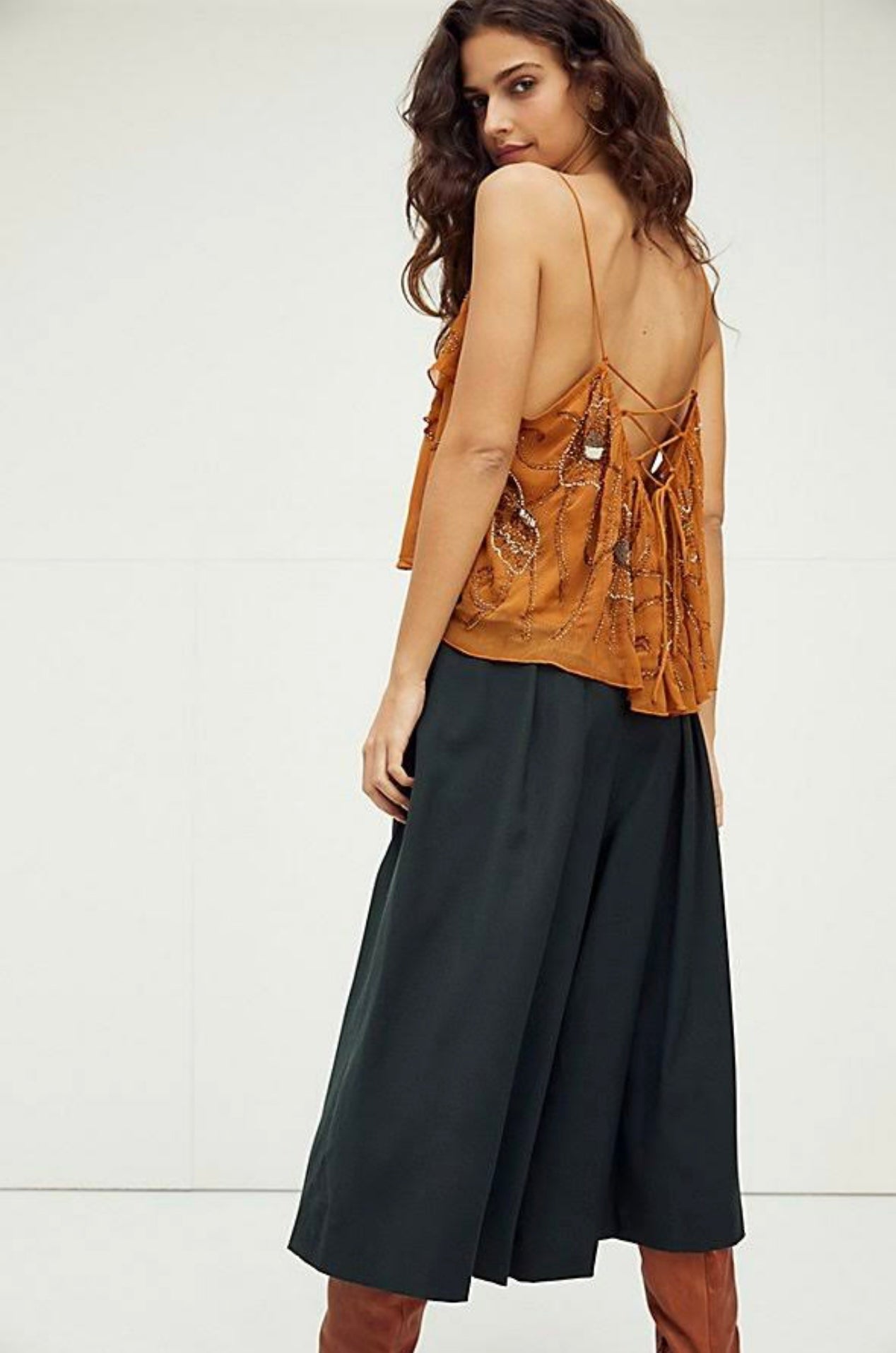 Free People Orange Beaded Tank - XS