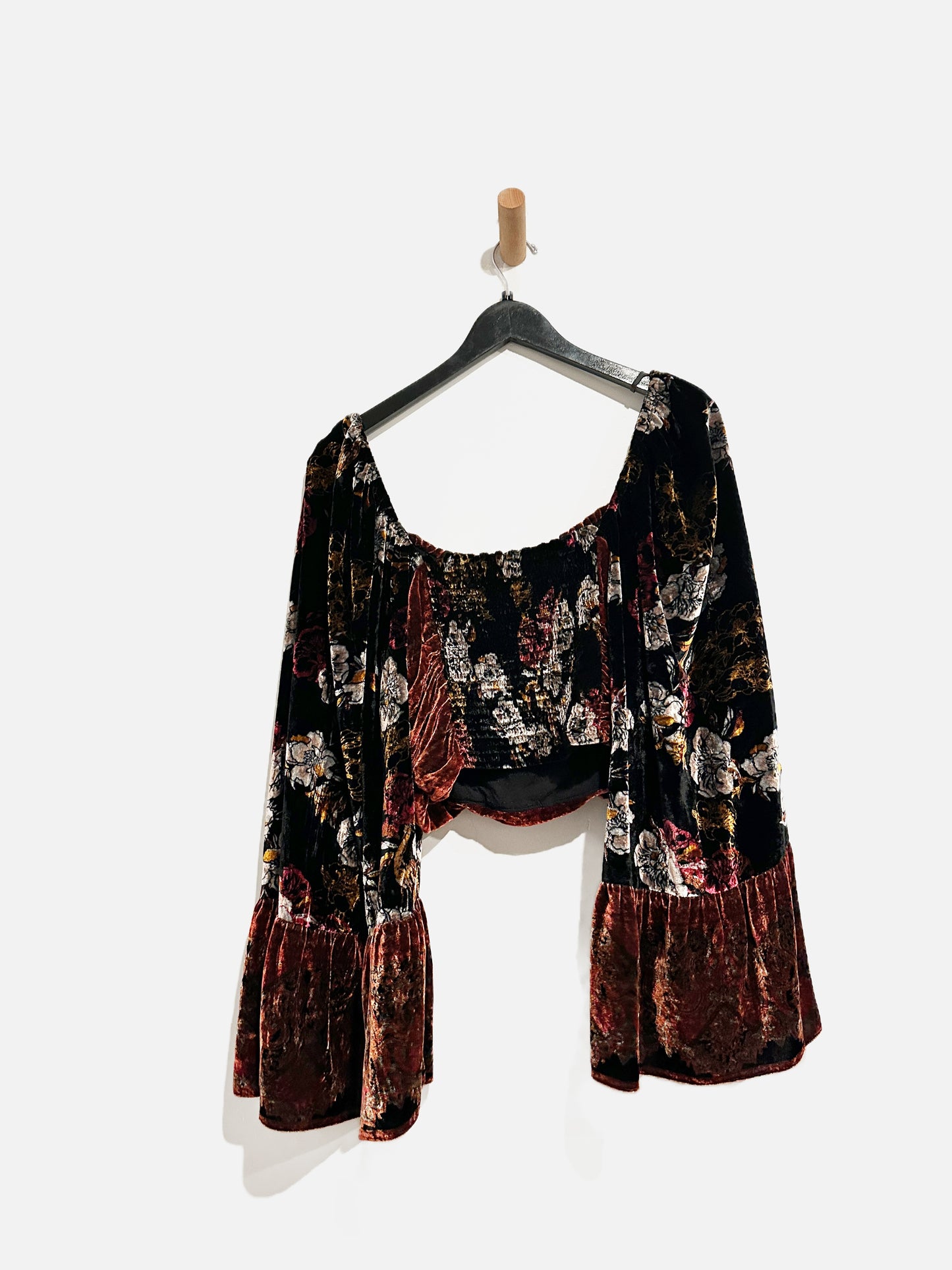 Free People Catching Feelings Black Velvet Blouse - Medium